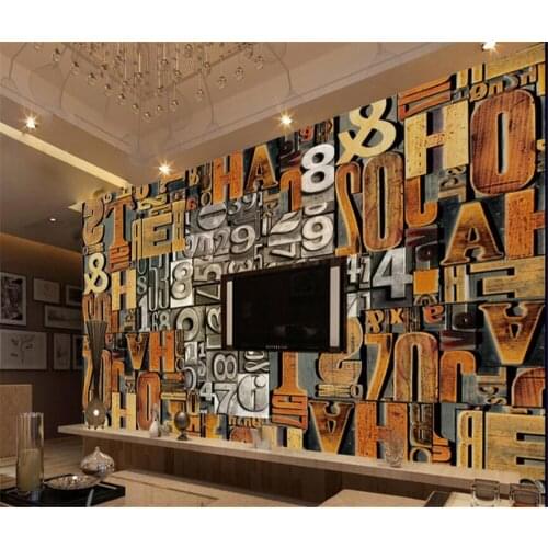 Beibehang Large-scale custom 3D wood carving alphabet metal digital TV living room bedroom background home decoration