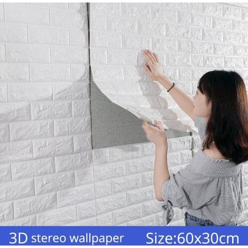 3D Brick Wall Stickers Living Wallpaper Waterproof Foam Room Bedroom DIY Adhesive Wallpaper Art 60*30*0.8 cm home Wall Decals