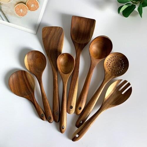 7pcs/set Wooden Spoon Bamboo Kitchen Cooking Utensil Tool Soup Teaspoon Catering Kids Spoon kitchenware for Rice Soup