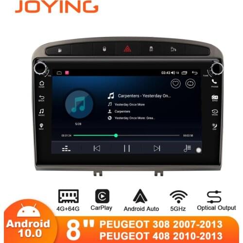 Joying 8" Android10 Car Radio for Peugeot 308 2007-2013/Peugeot 408 2010-2013 Carplay GPS DSP SPDIF 5GWiFi Bluetooth DAB DVR OBD