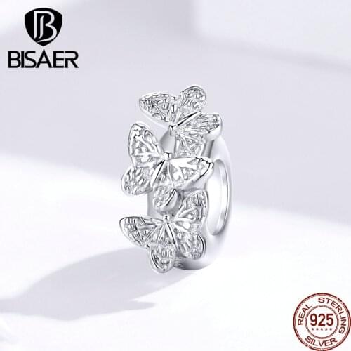 Butterfly Spacer BISAER Sale 925 Sterling Silver Cubic Zircon Stackable Butterfly Charms Beads fit Bracelets DIY Jewelry EFC120