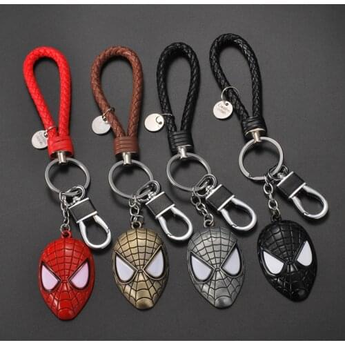 Disney Superhero Spider Man Keychains Alloy Spiderman Face Masks Figurines Key Ring With Rope Pendent Decoration Gift