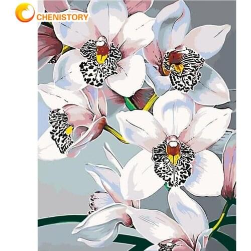 CHENISTORY DIY Oil Painting By Numbers Three White Flower Picture By Number Handmade Unique Gift Home Decoration Wall Artcraft