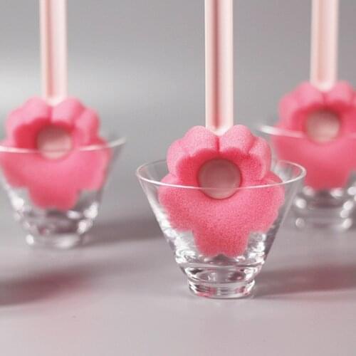 Cleaning Long Handle Sponge Small Flower Cup Brush Cute Pink Glass Cup Brush For Wineglass Bottle Coffe Tea Glass Cup