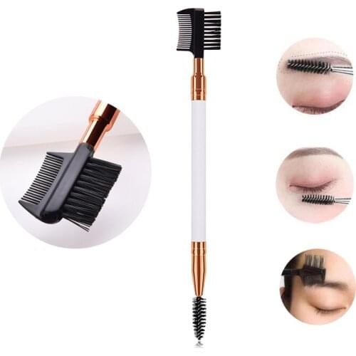 Double End Eyebrow Comb Brow Lash Brush Multifunctional Makeup Eyelash Grooming Nylon Fiber Eyebrow Brush 2 in 1 Mascara Wand