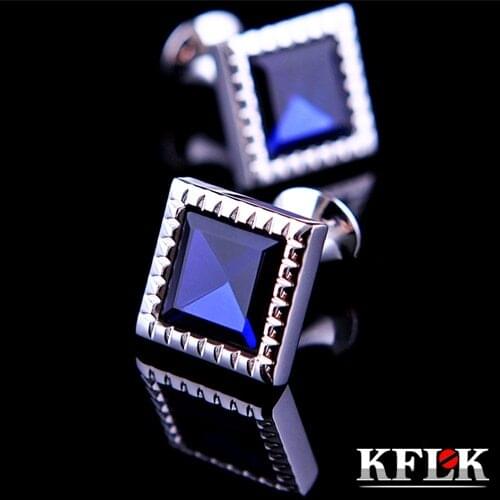 KFLK Luxury shirt cufflinks for mens gifts Brand cuff buttons Blue Glass cuff links TOP High Quality abotoaduras Jewelry