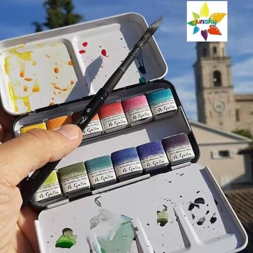 Italy Agallo Artists' solid watercolor pigmentset,Hand grinding,6/12/24 color set,ILLUMINA,MEDLEY set,Tin box,Art supplies