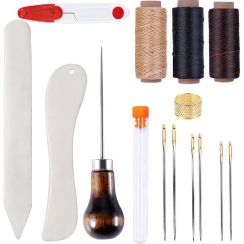 KAOBUY Leather Craft Tools Set With Bone Folder,Waxed Thread,Wooden Handle Awl,And Other Leathercraft Accessories