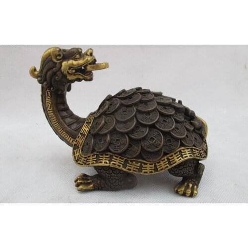 China 100% Pure Bronze 24K Gold Wealth Feng Shui Money Dragon tortoise statue