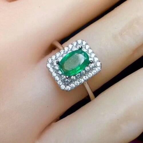 Natural emerald ring Free shipping 925 sterling silver 5*7mm gemstone Fine jewelry