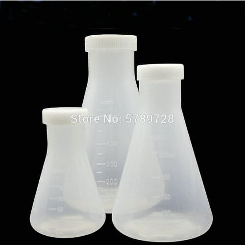 1set Laboratory Plastic erlenmeyer flask conical container bottle with screw cap, including 100ml 250ml 500ml each one piece