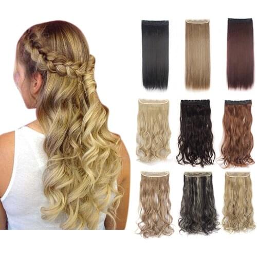 Lelinta 24'' 26'' Long Synthetic Hair 5 Clip In Hair Extension Heat Resistant Hairpiece Natural Wavy/Straight Hair Piece