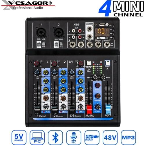 Digital DJ Mixer Audio Mixer MINI4 4CH Recording USB Auido Computer Bluetooth 48V Phantom Power DC5V Sound Card Mixing Console