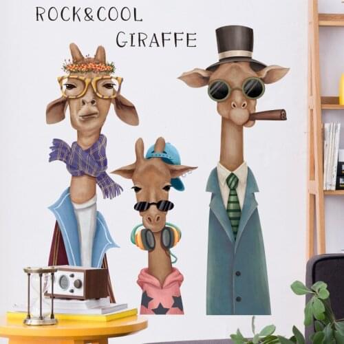 Cartoon Cute Cool Giraffe Wall Stickers for Bedroom Kids Room Nursery Living Room Eco-Friendly Removable Vinyl Wall Decals