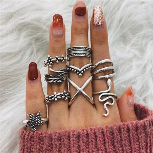 Bohemian Snake Star Rings Set For Women Fashion Metal Antique Silver Knuckle Finger Rings Vintage Ring 2021 Minimalist Jewelry