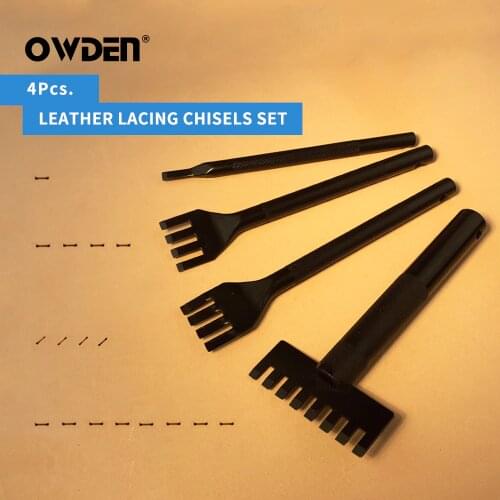 OWDEN Leather Lacing Chisel Set Flat Rope Weaving Punch DIY Sculpture Stitching Belt Hole 1/4/8 Prong