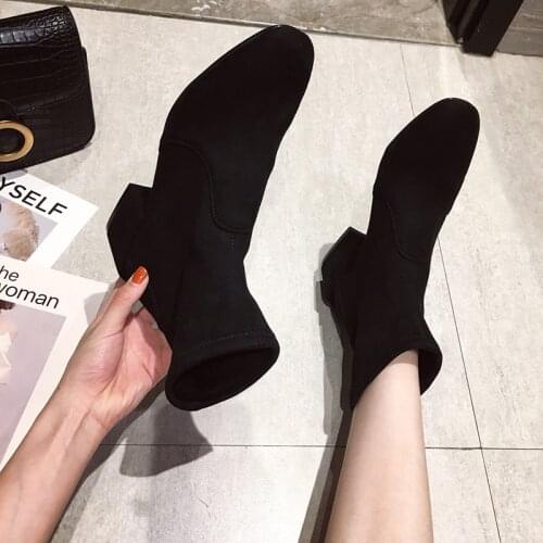 British Wind 2021 Autumn/winter New Short Boots Womens Head Elastic Boots In The Heeled Womens Boots