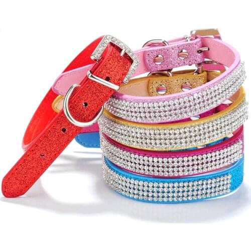 Dog Cat Collar Multirow Shining Rhinestone PU Leather Adjustable Walking Pet Collars For Small Medium Dogs Chihuahua Pet Product
