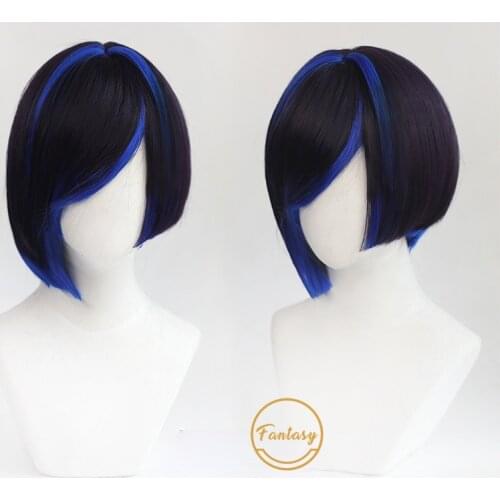 Game Subverse Demi Cosplay Wig Short Purple Black Heat Resistant Synthetic Wig Hair Hallowen Party+ Free Wig Cap