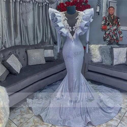 Prom Dress Mermaid Long Sleeves Sequins Beads robe de soirée de mariage 2021 Evening Party Dress