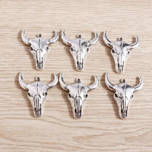 5pcs 29*32mm Alloy Bull Charms Pendants for Jewelry Making Antique Silver Color Animal Charms Necklaces Earrings Crafts Supplies