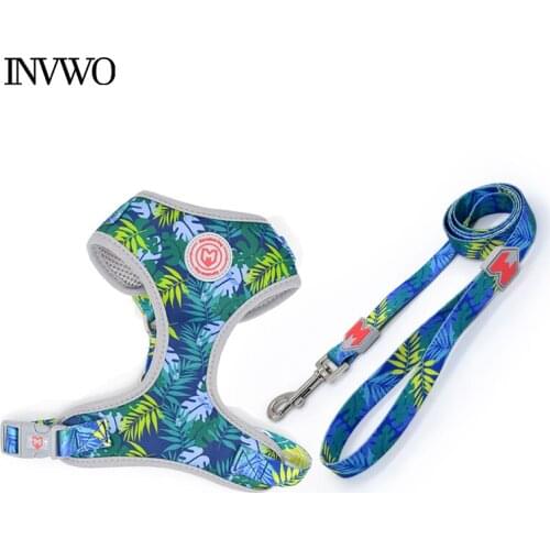 INVWO Dog Harness and Leash set Multi-point Adjustment Pink-Fierce Bird/Pink-Zebra/Blue-Plantain/Yellow-Bluebird