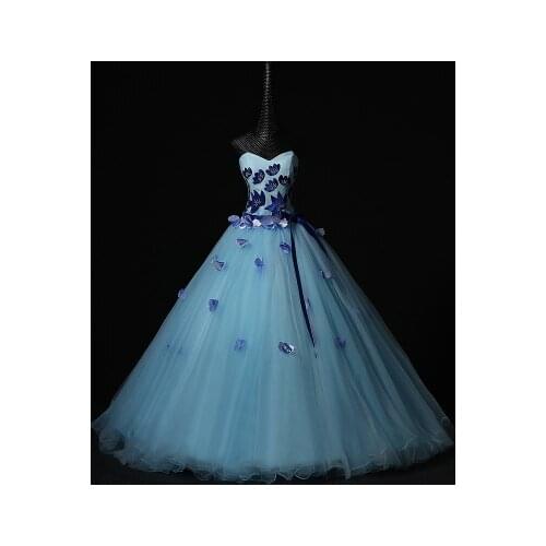 Light blue flower beading bowknot waist court ball gown medieval dress Renaissance queen Victorian cosplay ball gown Belle Ball