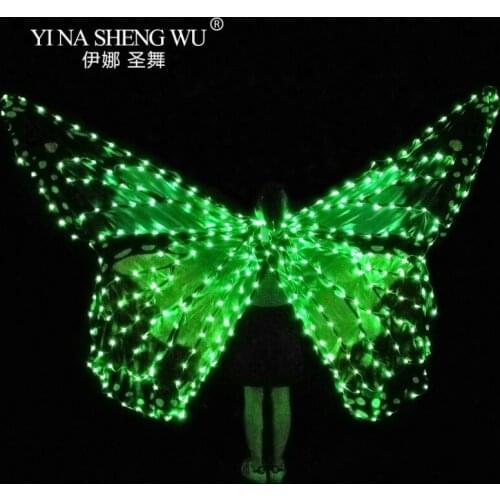 Women Belly Dance LED Wings Girl Dance Wing Butterfly Halloween LED Butterfly Cloak Stage Dance Performance Accessories LED Wing