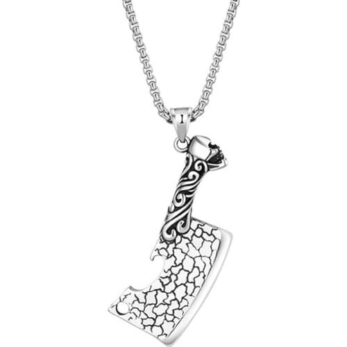 Stainless Steel Vintage Skull Kitchen Knife Punk Rock Pendant Necklace Jewelry Gift For Him with Chain