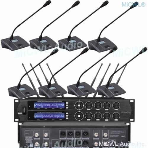 MiCWL U8800 High-end 8 Desk Gooseneck Cardioid Condenser Microphone System 8 XLR 3Pin 6.35mm Mix Output Conference Meeting Mics