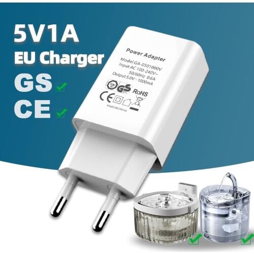 Pet Water Fountain Charger 5V 1A Wall Charger For DownyPaws Cat Dog Automatic Waterer USB Charger European Power Adapter Mobile