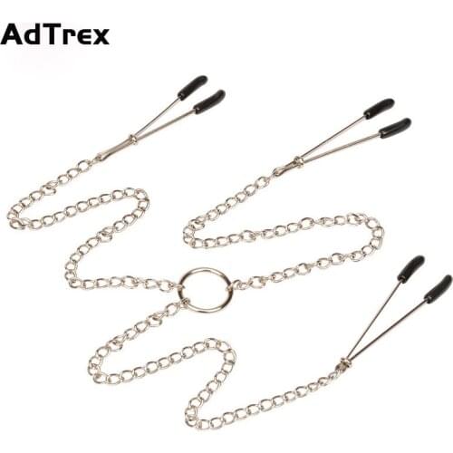 Flirt Three-Headed 3 Clamp Stainless Steel Metal Chain Breast Nipple Clip Slaves Butterfly Style Exotic Accessories