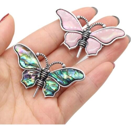 Womens Brooch Natural Shell Butterfly-Shaped For Jewelry Making DIY Necklace Pendant Clothes Shirts Accessory