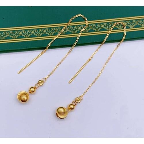 Pure 18K Rose Gold Earrings Women AU750 Gold Beads Long Dangle Earrings