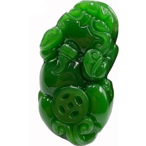 Women Necklace Pendant Green Nephrite Carved Pixiu With Coin Pendant Gift for Lover Fashion Jewelry