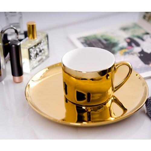 Ins gold coffee cup gold plated silver cup Bone China Tea Cups Gold Plated Mirror Effects Creative Drinkware
