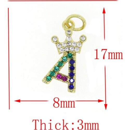 10PCS/Lot Initial Alphabet 26 Letter Unique Name Gold Crown Pendant paved Color Zirconium Making Necklace DIY Jewelry Earring