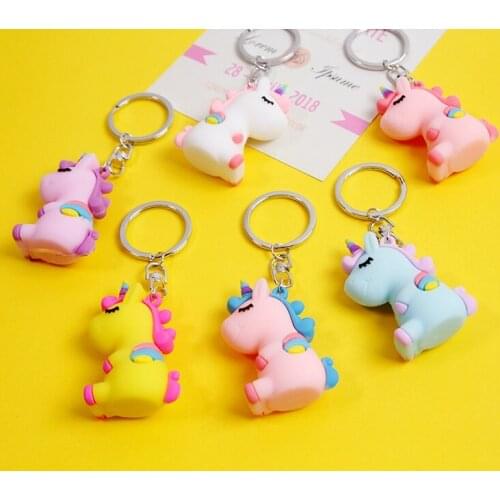 2021 Cute Cartoon Teddy Bear Unicorn Pony Horse Keychain For Women Rubber Resin Key Chains Ring Car Bag Pendent Charm D435