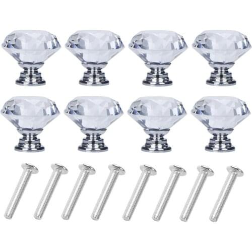 30mm Diamond Shape Design Crystal Glass Knobs Cupboard Drawer Pull Kitchen Cabinet Door Furniture Wardrobe Handles Hardware