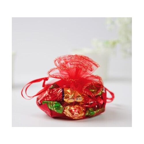 300pcs diameter 35cm Red Round Organza Bag Drawstring jewelry packaging bags for Wedding/gift/food/candy/Christmas Yarn bag