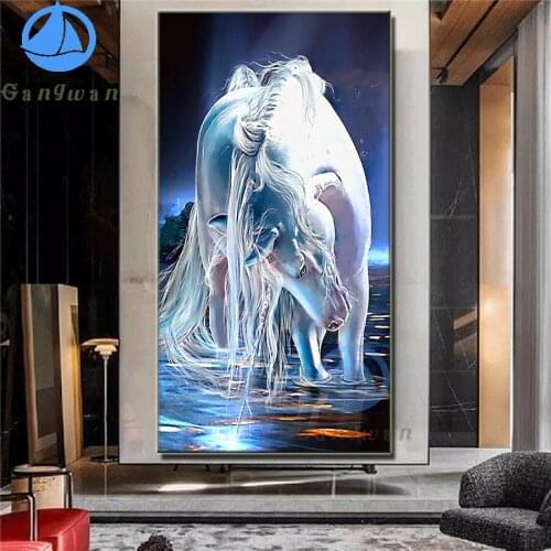 White Unicorn diamond Embroidery Pattern, Cross Stitch,animal, Rhinestones, 5d Diy Diamond Painting mosaic big Home Decoration