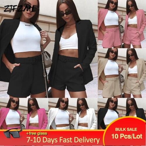 Bulk Items Wholesale Lots Women Casual Set Elegant Full Sleeve Notched Blazer and Short Pant Suits Office Lady Workwear Outfit