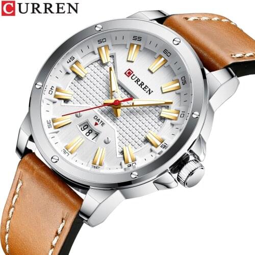 CURREN Mens Watches 2021 Automatic Date Top Brand Luxury Waterproof Leather Sport Wristwatch Quartz Relogio Masculino