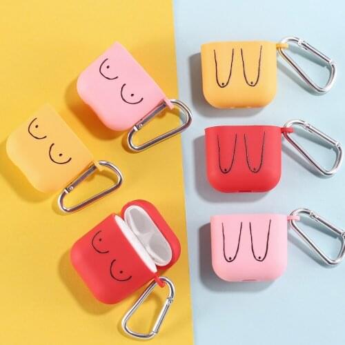 Sexy Breast Girl Earphone Case For Apple iPhone Charging Box For AirPods Pro Soft Candy Color Carabiner Cover Accessories