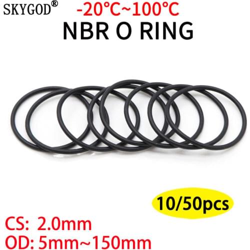 10pcs Black O Ring Gasket CS 2mm OD 8mm ~ 100mm NBR Automobile Nitrile Rubber Round O Type Corrosion Oil Resistant Seal Washer