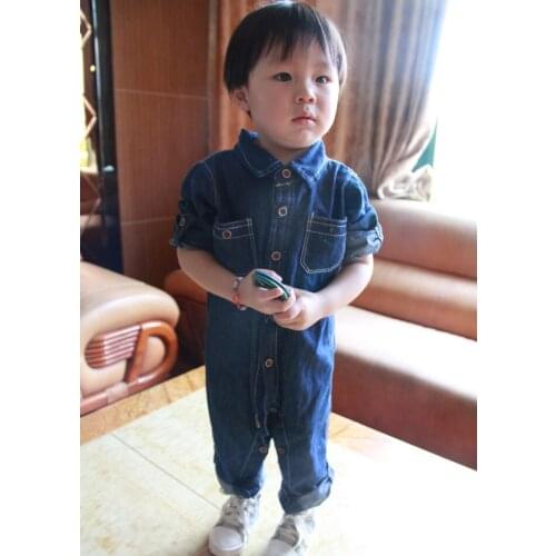 Kids Rompers Casual Korean Single-breasted Denim Jumpsuits for Girl Boys Bodysuits 1 2 3 4 5 Years Toddler Baby One-Pieces 2020