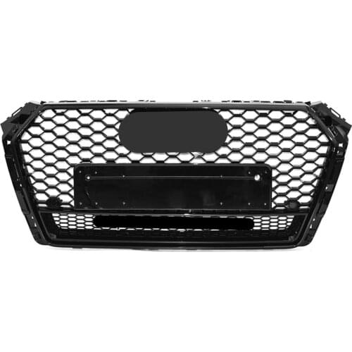 For RS4 Style Front Sport Hex Mesh Honeycomb Hood Grill Gloss Black for Audi A4/S4 B9 2017-2018 for quattr0 style