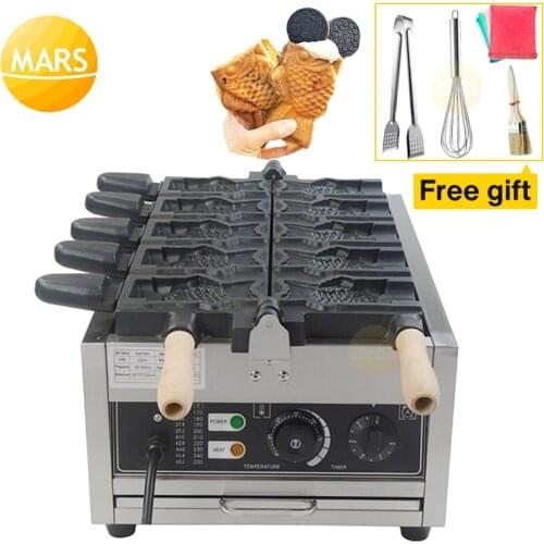 Commercial Electric 5pcs Fish Cone Ice Cream Taiyaki Machine With Big Open Mouth