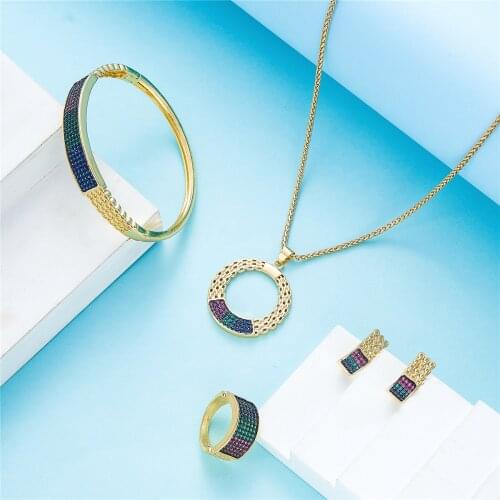 2021 July Trend of 18k Gold Jewelry Sets A set of Women Accessories Necklace Earrings Ring Bangle on Hand