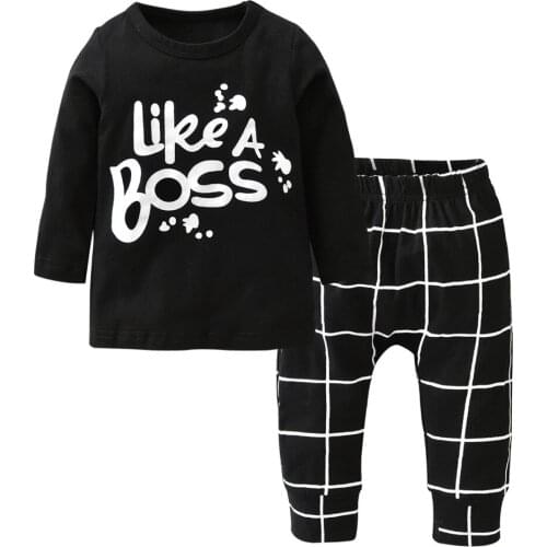 Korean Style Toddler Baby Boy Clothing Set Fashion Letter Like a boss Print Crew Neck Top and Long Pants Boys Leisure Sport Suit